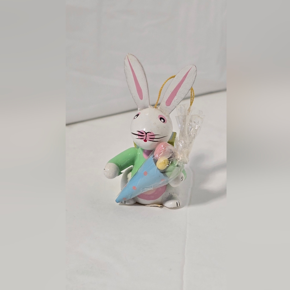 Colorful Bunny Figurine with Candy Cone